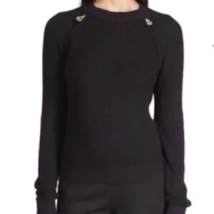 NWT Michael Kors Black Sweater w/ Gold Logo Zippers